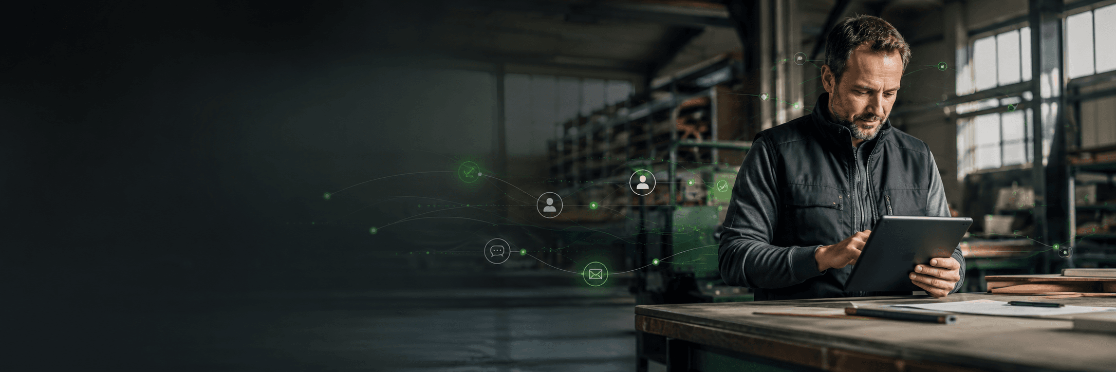 Handwerker nutzt digitale Marketing-Automation im Betrieb